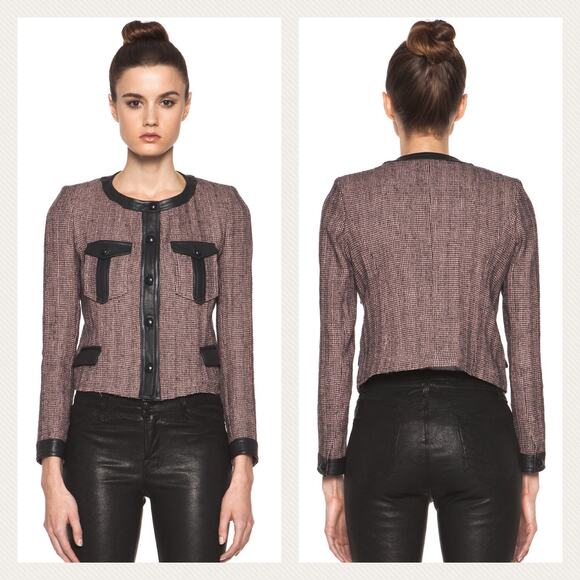 Isabel Marant Tweed Kacie Leather Trim Jacket Blazer Size 6 US - Picture 11 of 11